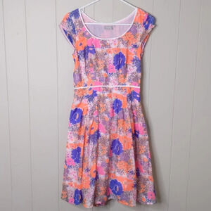 Eshakti Neon Floral Voile Fit and Flare Dress